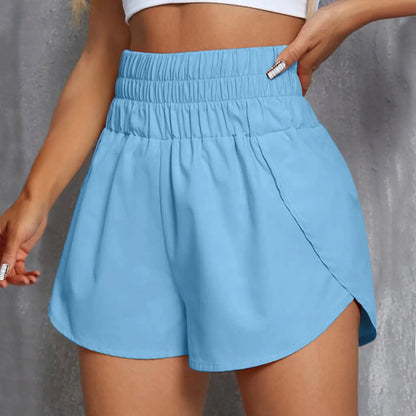 Womens Running Sports Shorts, Elastic Waist, Solid Color, Quick Dry Wide Leg Shorts