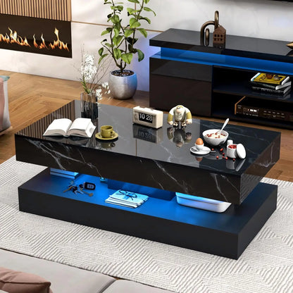 Modern Stylish Coffee Table with 2 Storage Drawers and LED lights
