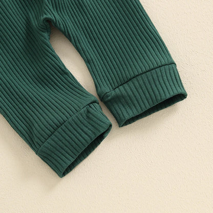 Autumn Infant Baby Boys Ribbed Set, Button Long Sleeve Romper, Drawstring Pocket Trousers