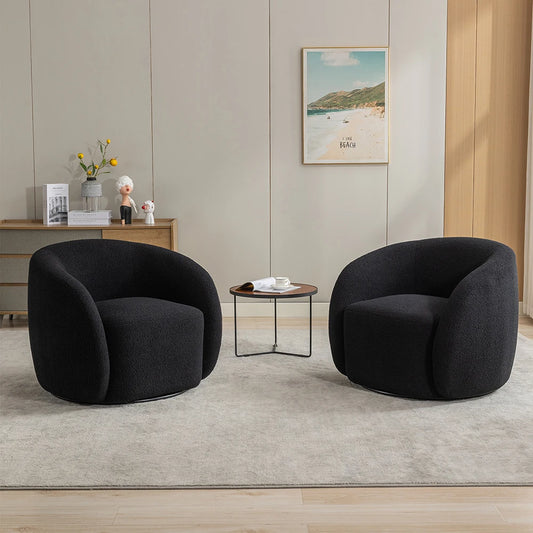 Set of 2 Upholstered Round Barrel Accent Chairs with a 360 degree swivel