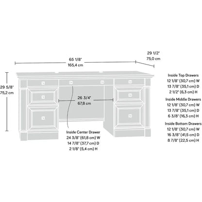 Executive Desk, L: 65.12" x W: 29.53" x H: 29.61", Split Oak finish