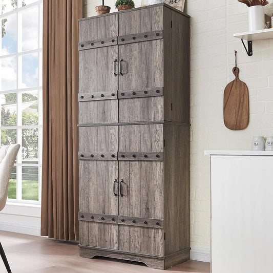 72" Farmhouse Kitchen Pantry Cabinet with Door Organizer & Adjustable Shelves