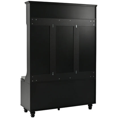 47.2'' Wide Hall Tree with Storage, 5-in-1 Entryway Bench with Shutter-shaped doors, Coat Rack, Cushion and 4 Sturdy Hooks