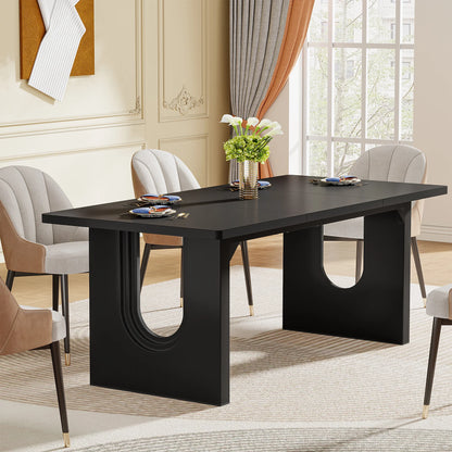 71" Large Kitchen Dining Table with Wood Pedestal Base, Seats 6-8