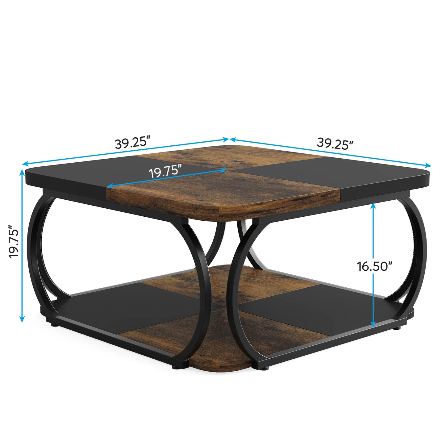 Tribesigns Square Coffee Table with 2 Tiers, 40 inches Low Farmhouse Coffee Table with Wood Storage Shelf