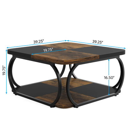 Tribesigns Square Coffee Table with 2 Tiers, 40 inches Low Farmhouse Coffee Table with Wood Storage Shelf