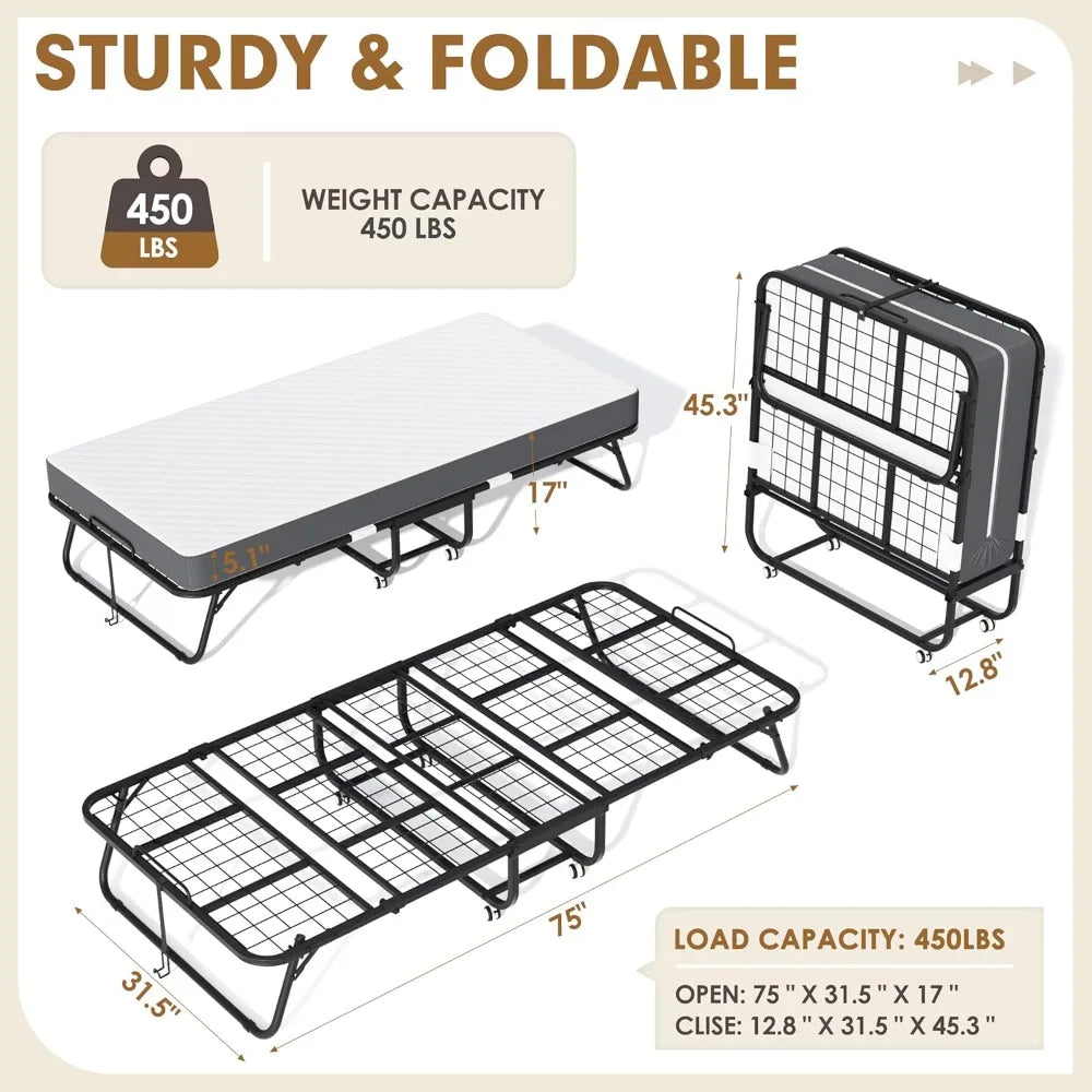 75''L x 31'W Roll Away Bed with 5” Mattress