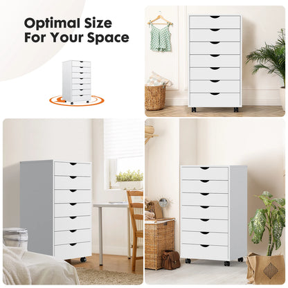 7 Drawer Chest Storage Cabinet, Wooden File Office, Mobile Cabinet on Wheels