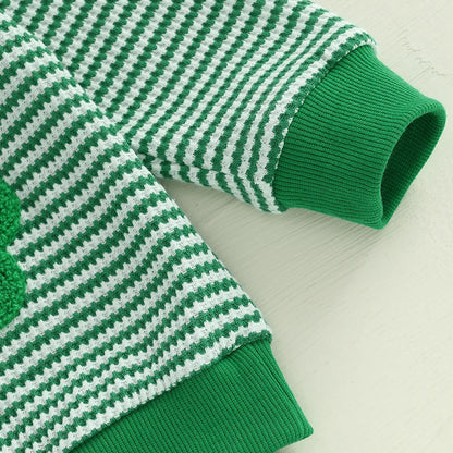 Lioraitiin Toddler Baby Boy St. Patrick's Day Outfit Long Sleeve Shamrock Embroidery Sweatshirt+Stripes Pants Set Spring Clothes