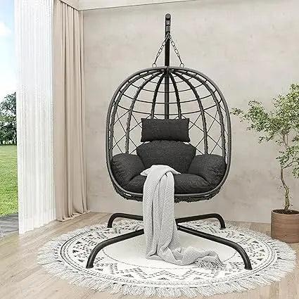 Outdoor/Indoor Egg Chair with Stand, UV Resistant Cushion 350lbs Capacity