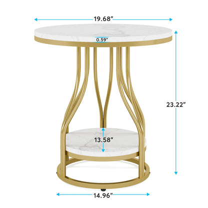 Round 2-Tier White Gold End Table