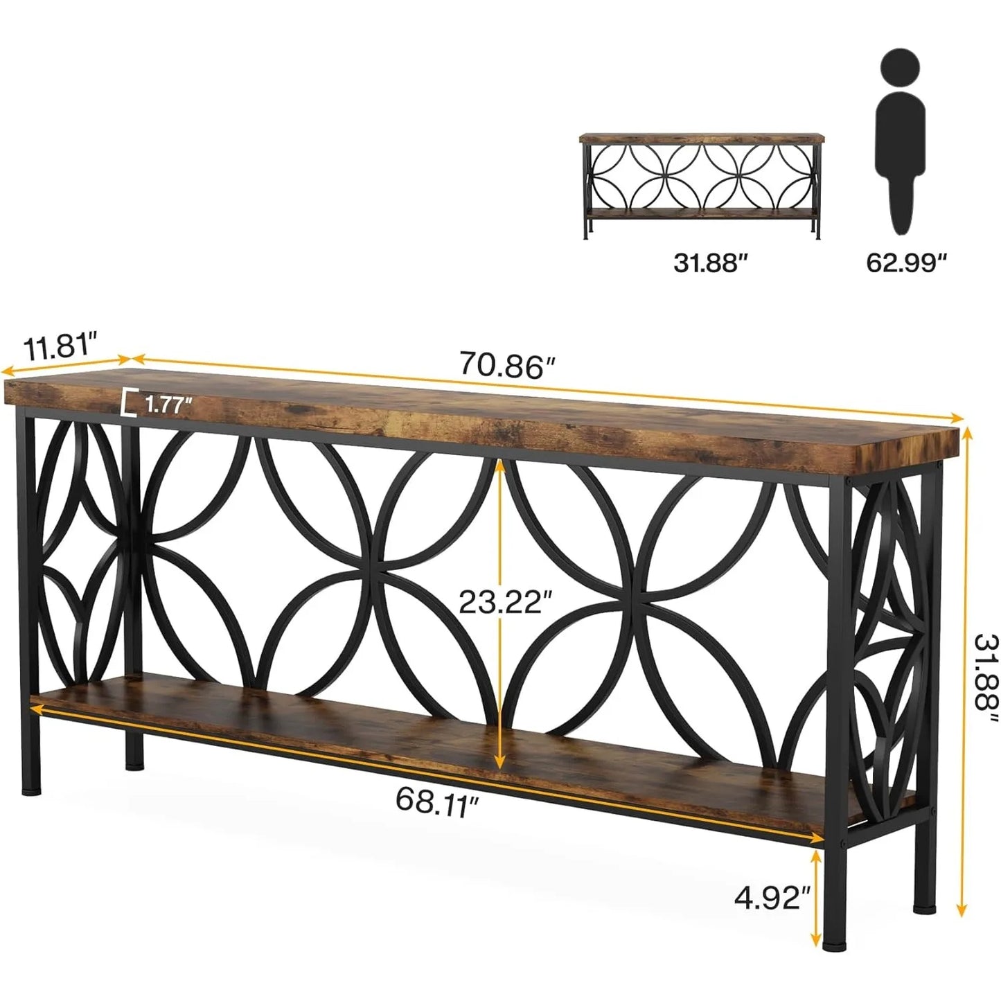 70.9-Inch Industrial Sofa/Entry Console Table