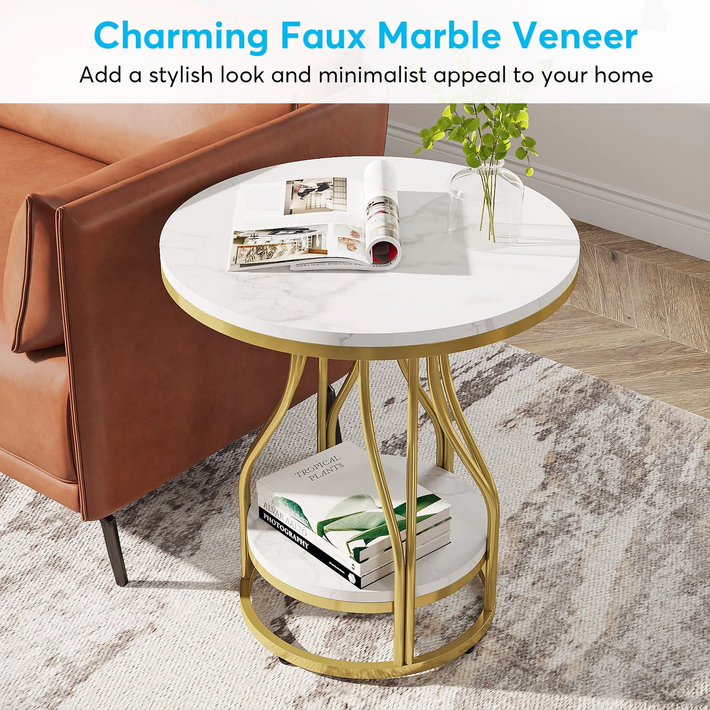 Round 2-Tier White Gold End Table