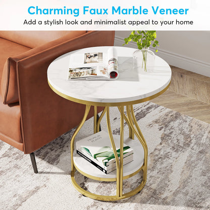 Round 2-Tier White Gold End Table