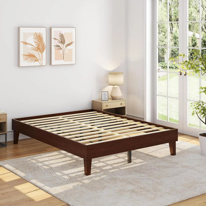 Natural Solid Wood Platform Bed with Wooden Slats Support, 12-inch Underbed Space for Storage
