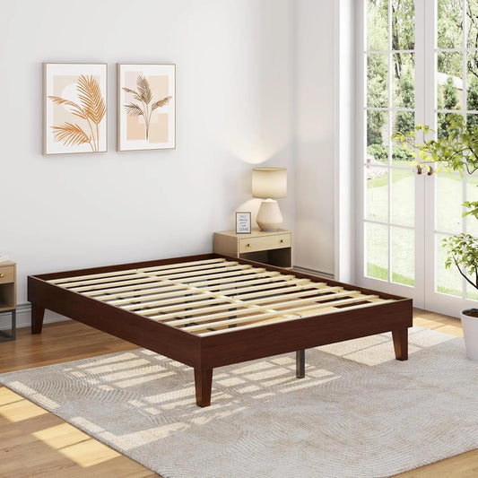 Natural Solid Wood Platform Bed with Wooden Slats Support, 12-inch Underbed Space for Storage
