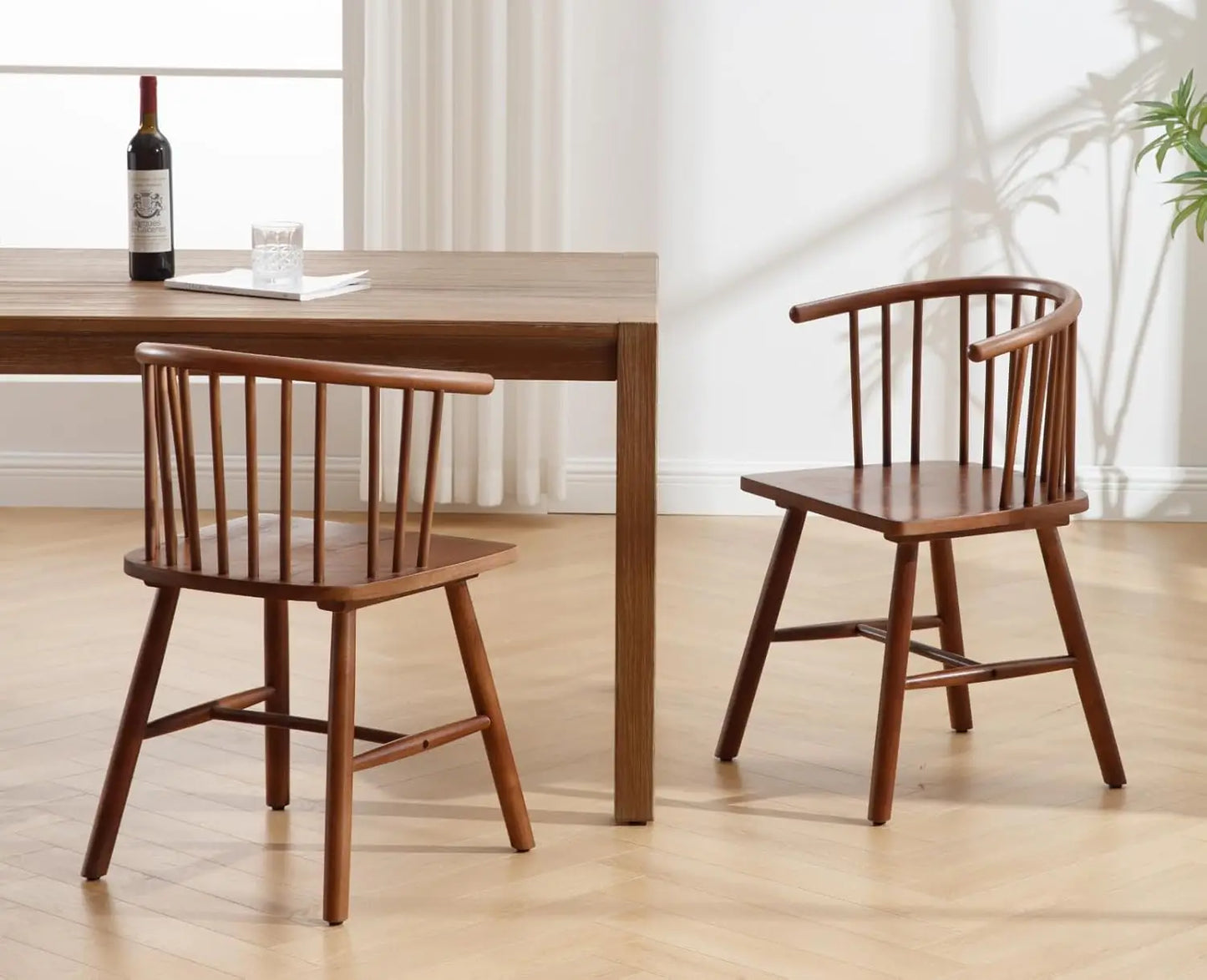 Set of 2 Farmhouse Spindle Dining Room Chairs with Arms/Wide Curved