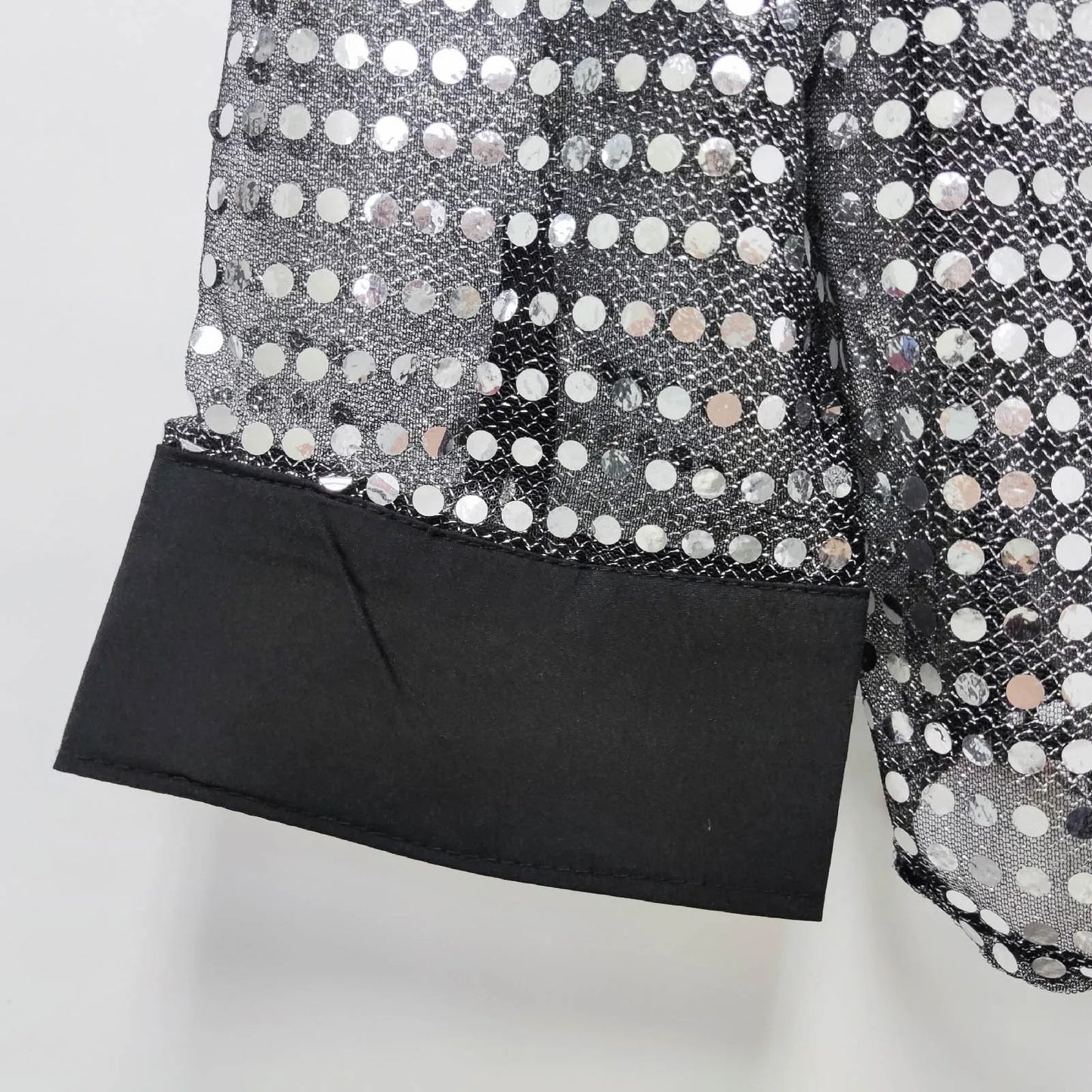 Glitter Sequin Shirt, Men's Long Sleeved Performance Wear, 70s Disco, Lapel Neck, Slimming Sparkle Compression Shirts With Button