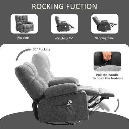 Ergonomic Rocking Recliner with Vibration Massage, Heat, and Side Pocket