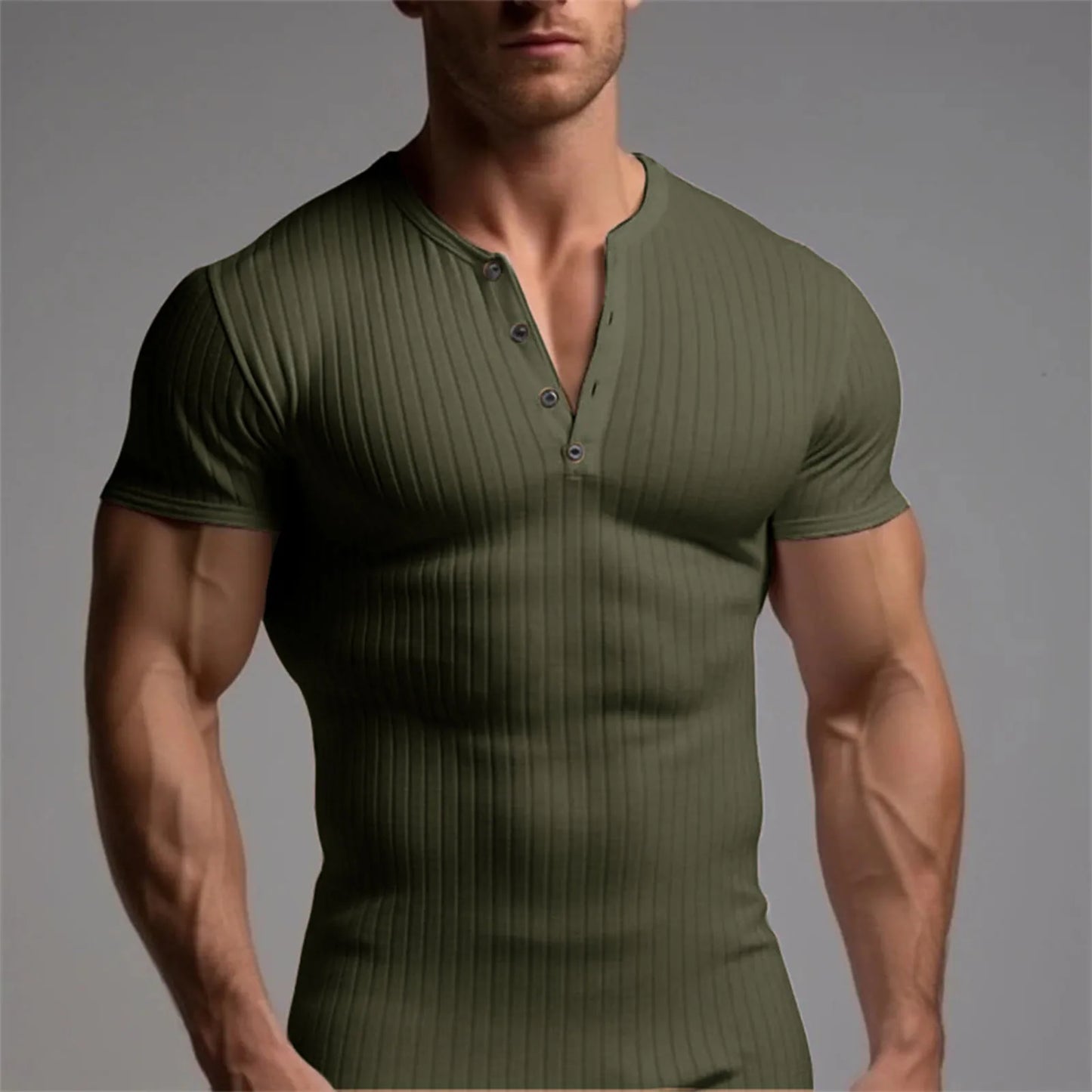 Muscle Slim Fit Short Sleeve T-shirt, V-neck Collar