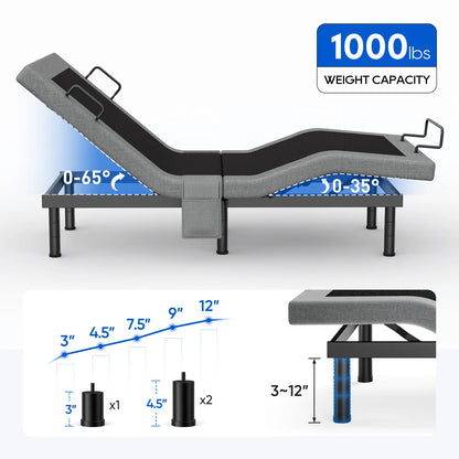 Split King Size Adjustable Bed Base Frame with Massage Silent Double Motor with Wireless Remote Control