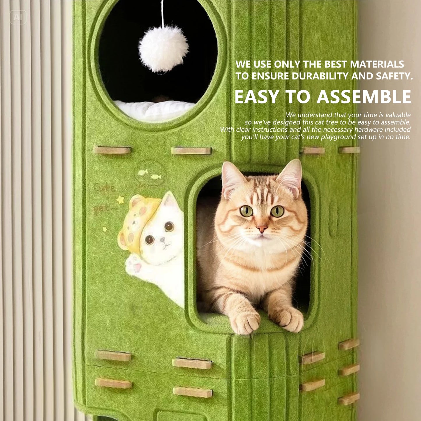 Three-Story Felt Cat Tree, With Scratching Boards And Comfortable Caves