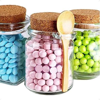 8oz 250ML Reusable Thick Clear Glass Storage Jar with Cork Stopper and Wooden Spoon For Keeps Food Dry Fresh for Home Kitchen B