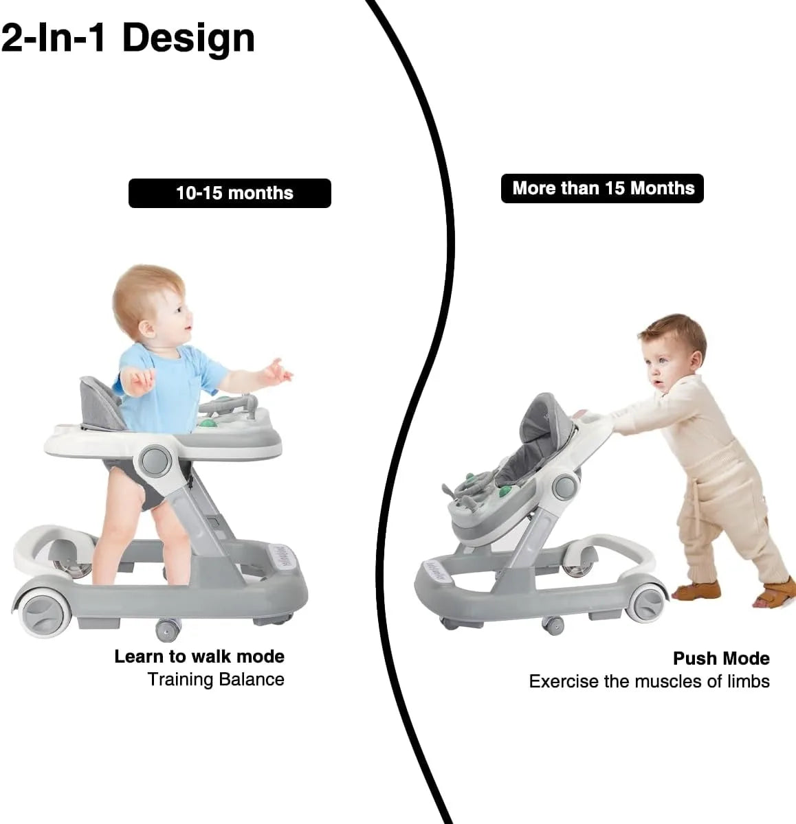 Toddler Baby Push Walker with Removable Feeding Tray and Music Tray(Without Battery), Foldable Walker