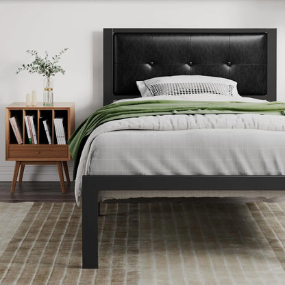 King Size Platform Bed Frame with Upholstered Headboard, Metal Slats Support, Noise Free