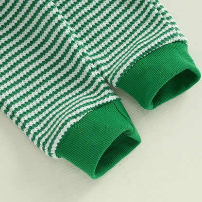 Lioraitiin Toddler Baby Boy St. Patrick's Day Outfit Long Sleeve Shamrock Embroidery Sweatshirt+Stripes Pants Set Spring Clothes