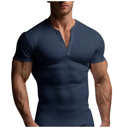 Muscle Slim Fit Short Sleeve T-shirt, V-neck Collar