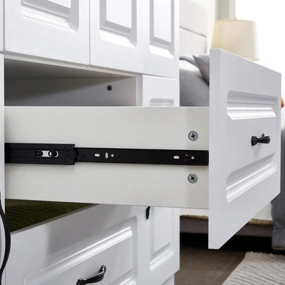 4-Door White Armoire with Drawers and Hanging Rod