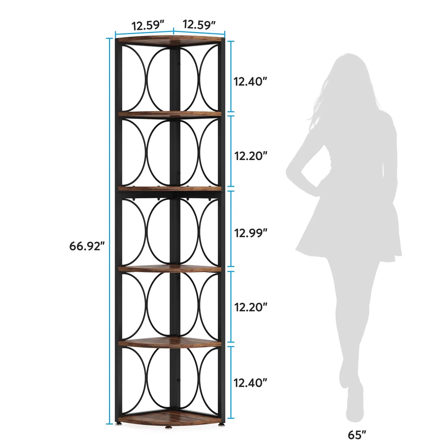 67 inch Tall 6 Tier Rustic Corner Shelving Unit