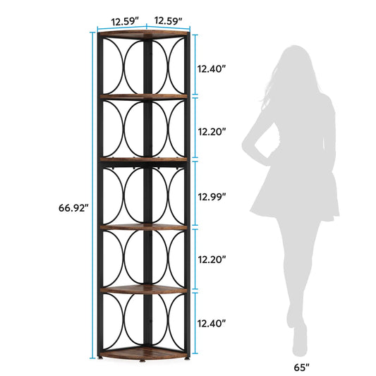 67 inch Tall 6 Tier Rustic Corner Shelving Unit