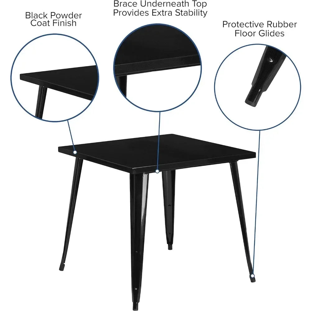 31.75" Square Black Metal Indoor-Outdoor Table