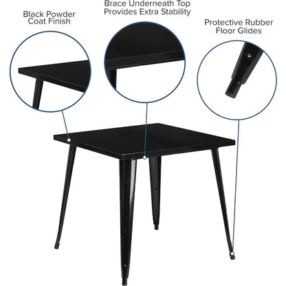 31.75" Square Black Metal Indoor-Outdoor Table