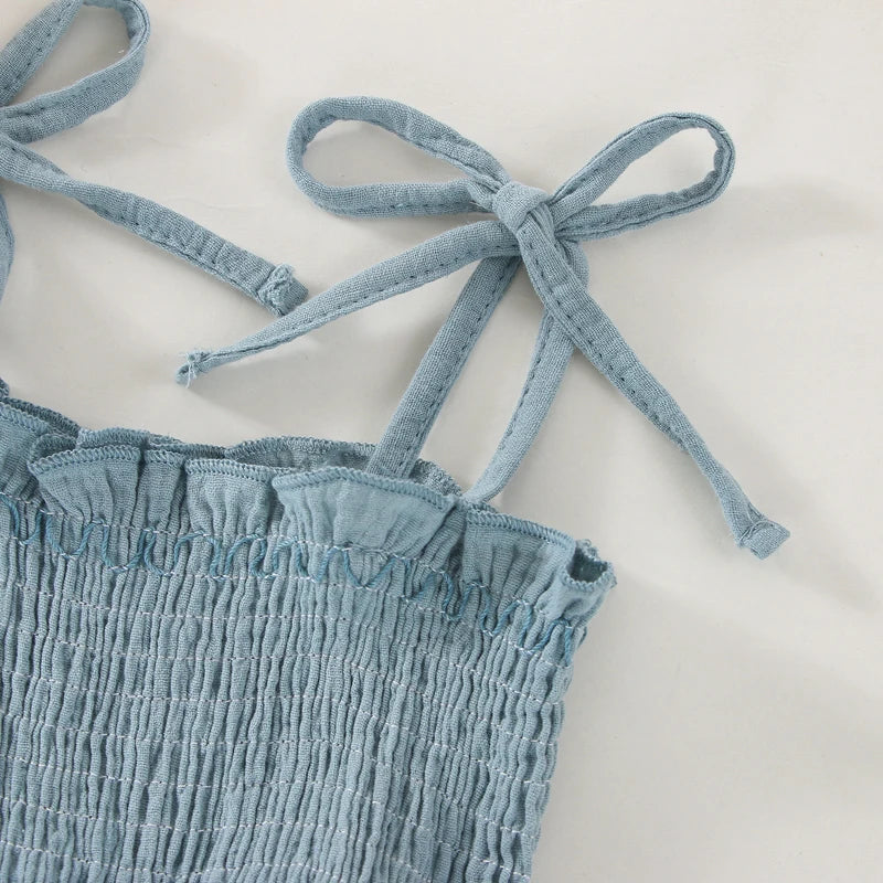 0-18M 2Pcs Summer Newborn Infant Girls, Ruffles Lace-Up Pleated Mesh Loose Romper+Hairband