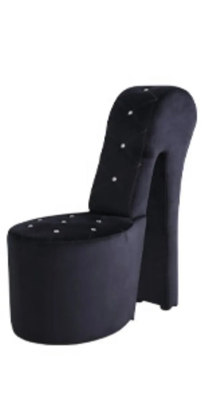 High Heel Velvet Shoe Chair with Crystal Studs Gray (40"D X 19"W X 40"H）