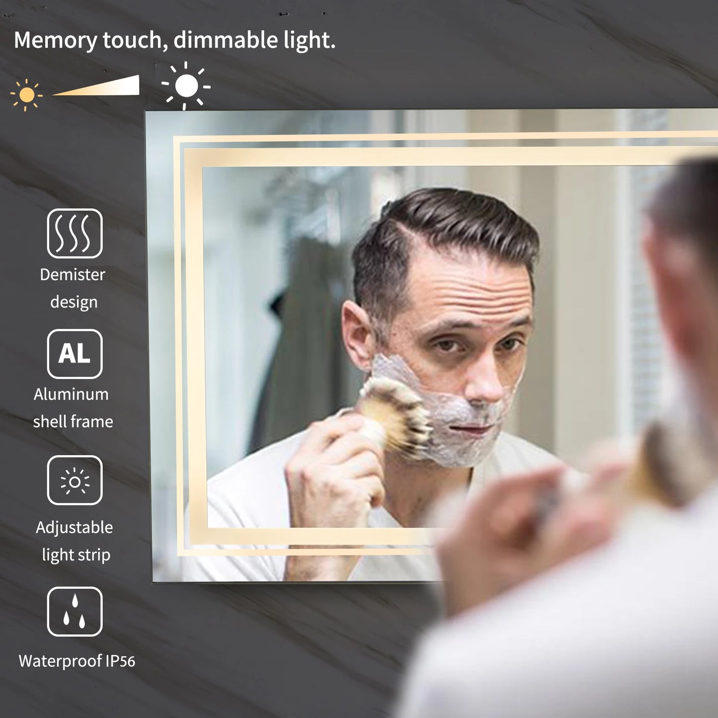 40x24 Inch LED AntiFog Mirror  with Front Light and Backlit in 3 Dimmable Colors
