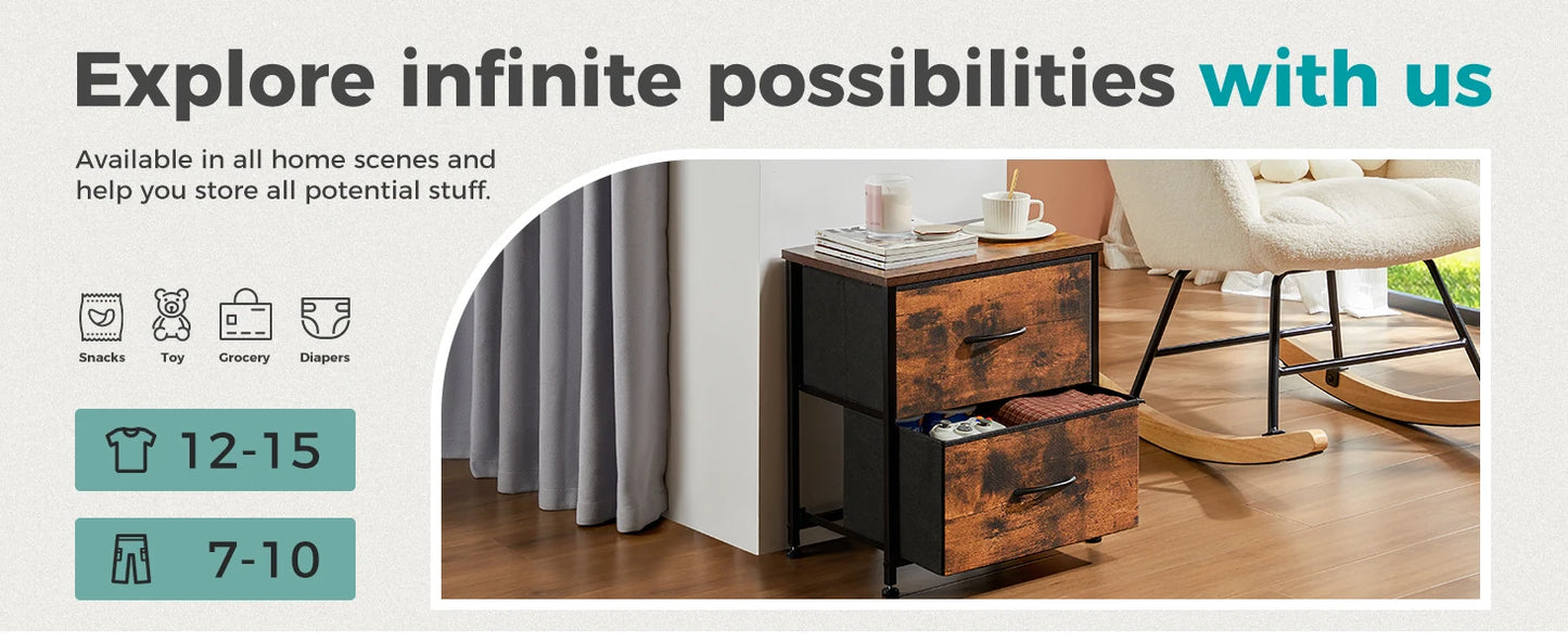 Nightstand with 2 Fabric Drawers