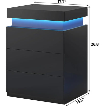 LED, Set of 2,Nightstand with Charging Station and Sliding Top