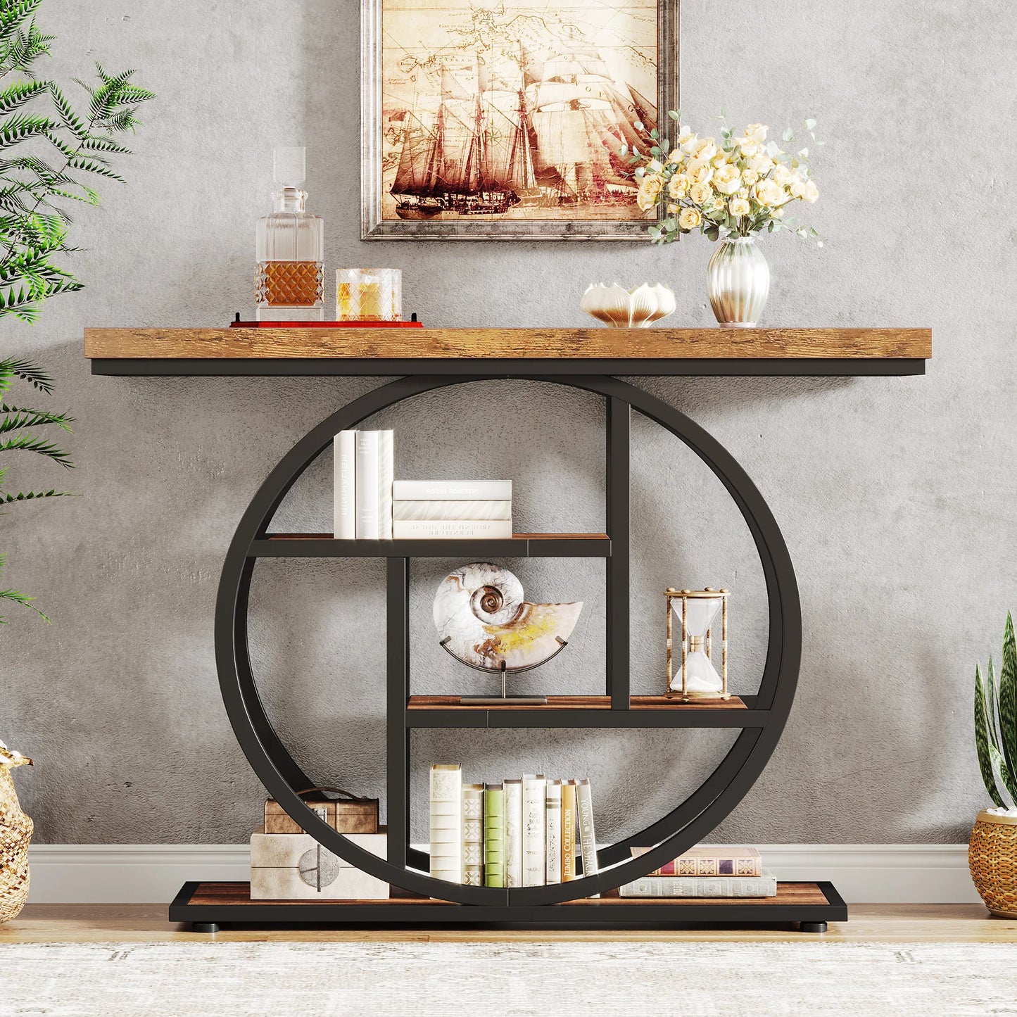 4-Tier Entryway Table, 41.3-Inch Industrial Sofa Table for Living Room, Foyer Hallway Table for Entrance