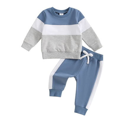 3-24 MO & 3T Boy Pants Set, Long Sleeve, Round Neck Sweatshirt. Drawstring Long Pants Contrast Color Outfits