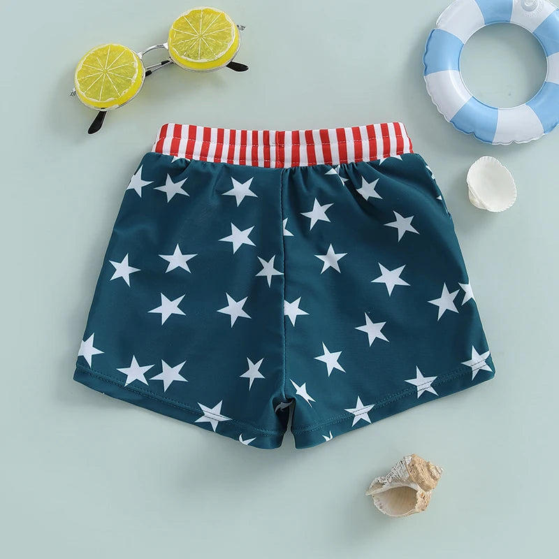 6MO-4Y Boys Independence Day Drawstring Star Print Swim Trunks