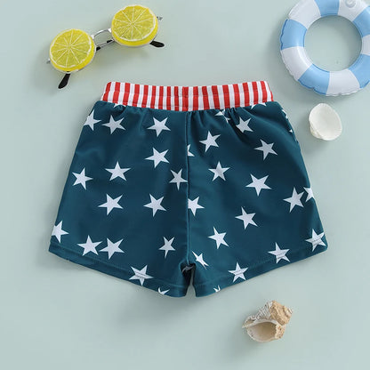 6MO-4Y Boys Independence Day Drawstring Star Print Swim Trunks
