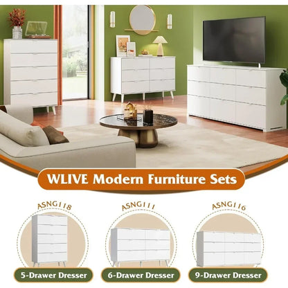 6 Drawer, 47.24'' Wide Wood Dresser with Sturdy Metal Handle