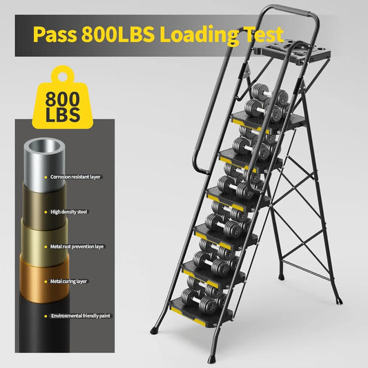 6 Step Ladder with Tool Platform with Handrails, 800 LBS Portable