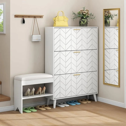 Shoe Cabinet w/3 Flip Drawers & Bench