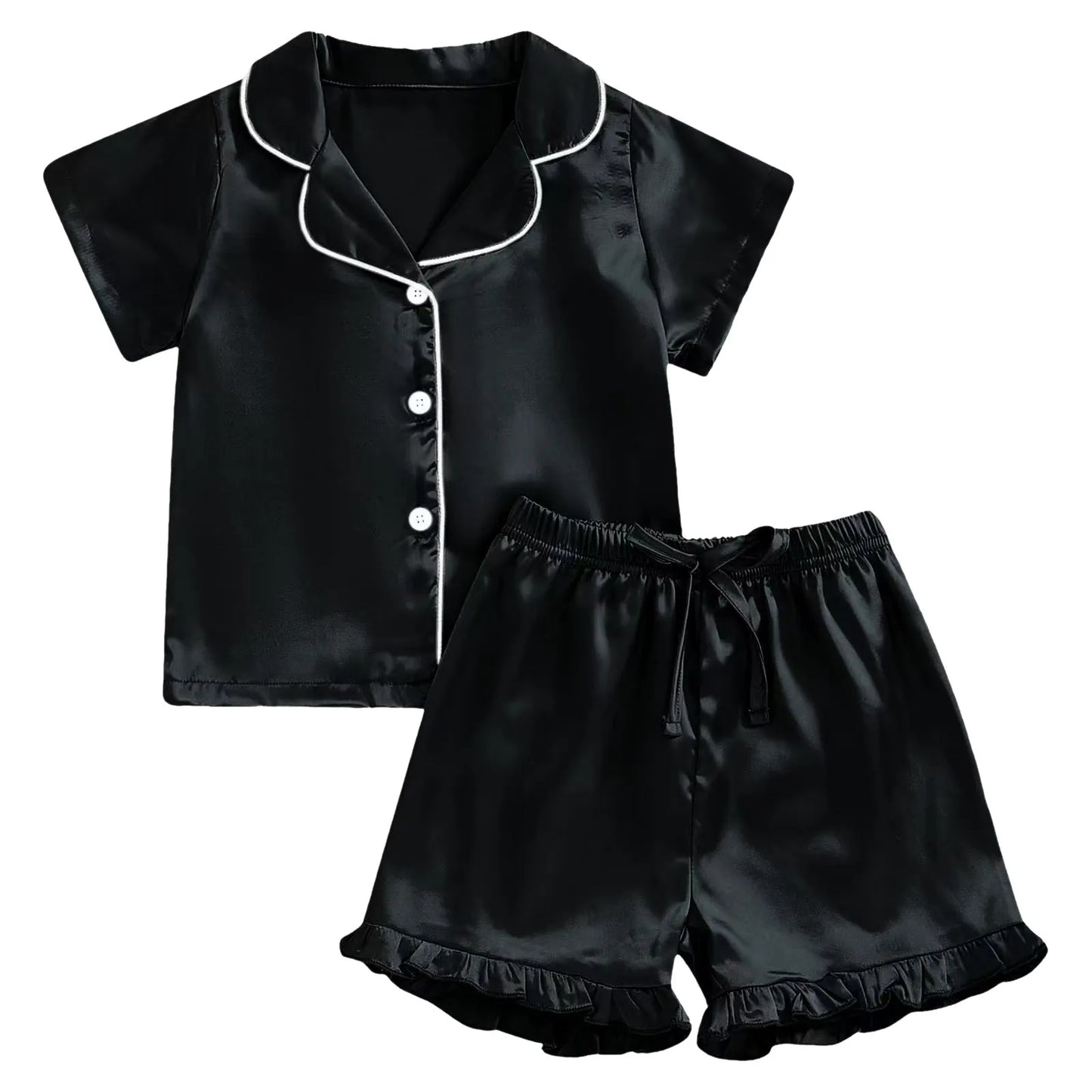 1Y-13Y Silk Pajamas Girl Satin Summer Feather Pajamas Short Sleeve