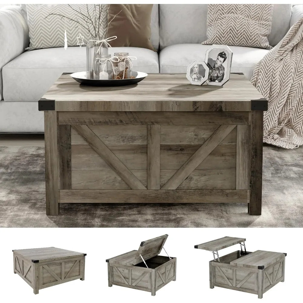 Farmhouse Lift-Top Coffee Table w/ Storage & USB Charging Station